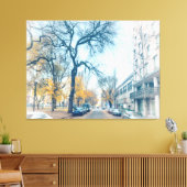 Herfststraat met bomen en auto's canvas afdruk (Insitu (Woonkamer))