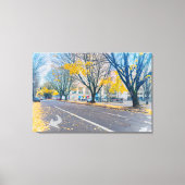 Herfststraat met gele bladeren canvas afdruk (Voorkant)