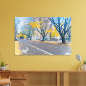 Herfststraat met gele bladeren canvas afdruk (Insitu (Woonkamer))