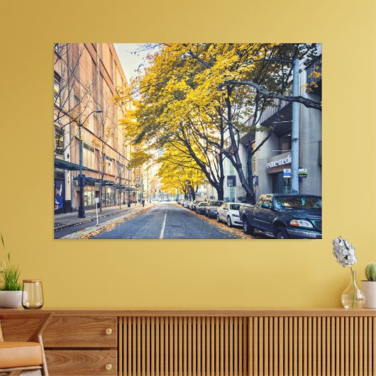 Herfststraat met gele bomen canvas afdruk (Insitu (Woonkamer))
