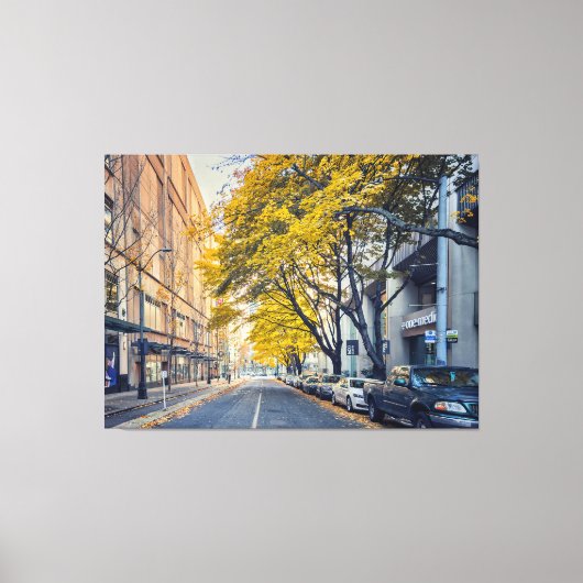 Herfststraat met gele bomen canvas afdruk (Voorkant)