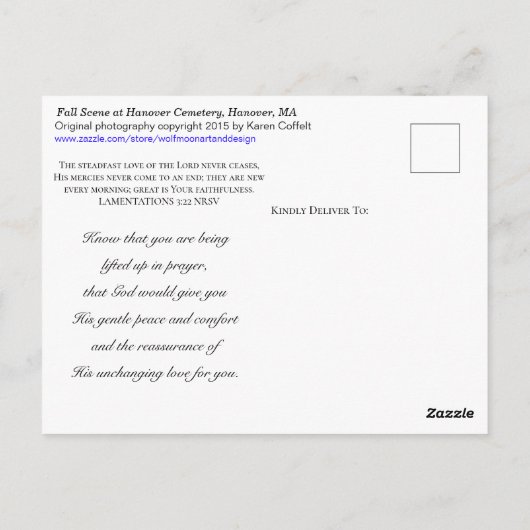 Herfsttafereel op kerkhof / Suikeresdoorn / Blijk  Briefkaart (Achterkant)