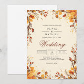 Herfsttak bloeit bruiloft kaart (Voorkant / Achterkant)