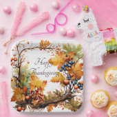 Herfsttak met bladeren en bessen op maat papieren bordje (Feest)