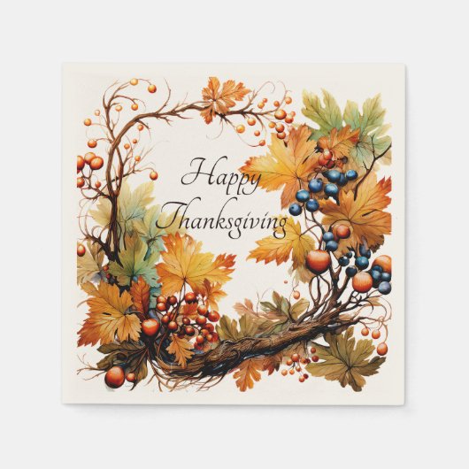 Herfsttak met bladeren en bessen op maat servet (Voorkant)