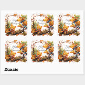 Herfsttak met bladeren en bessen op maat vierkante sticker (Vel)