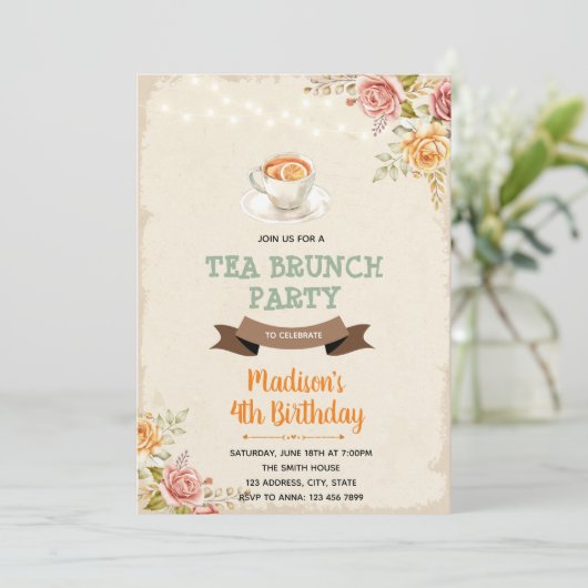 Herfstthee en brunch Uitnodiging (Staand voorkant)