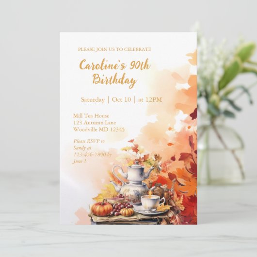 Herfsttheepartij Elegant 90e verjaardag  Kaart (Staand voorkant)