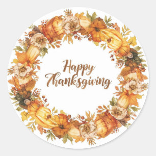 Herfstthema dankdag met bloemen pompoenen ronde sticker