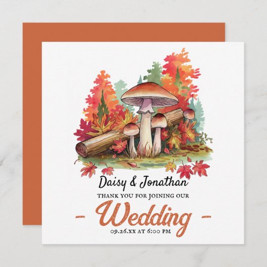 Herfstthema met champignon waterverf bruiloft bedankkaart (Voorkant / Achterkant)