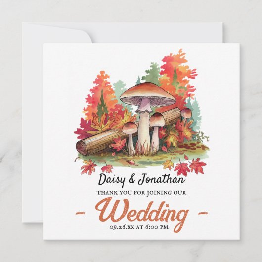 Herfstthema met champignon waterverf bruiloft bedankkaart (Voorkant)
