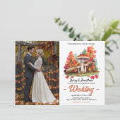 Herfstthema met champignon waterverf bruiloft kaart (Staand voorkant)