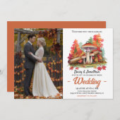 Herfstthema met champignon waterverf bruiloft kaart (Voorkant / Achterkant)