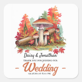 Herfstthema met champignon waterverf bruiloft vierkante sticker