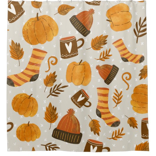 Herfstthema Naadloze Tegel Pattern Douchegordijn (Voorkant)