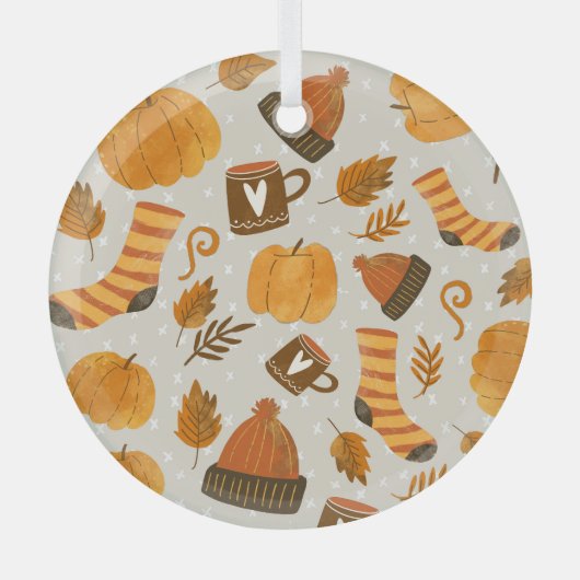 Herfstthema Naadloze Tegel Pattern Glas Ornament (Voorkant)