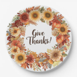 Herfstthema Thanksgiving met bloemenpompoenen Papieren Bordje