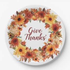 Herfstthema Thanksgiving met bloemenpompoenen Papieren Bordje