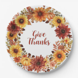 Herfstthema Thanksgiving met bloemenpompoenen Papieren Bordje