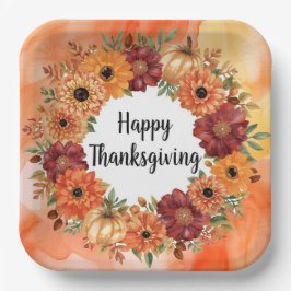 Herfstthema Thanksgiving met bloemenpompoenen Papieren Bordje