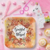 Herfstthema Thanksgiving met bloemenpompoenen Papieren Bordje (Feest)