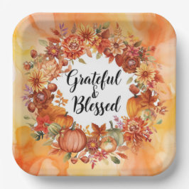 Herfstthema Thanksgiving met bloemenpompoenen Papieren Bordje