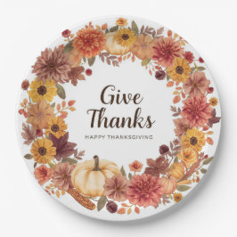 Herfstthema Thanksgiving met bloemenpompoenen Papieren Bordje
