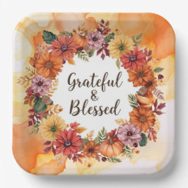 Herfstthema Thanksgiving met bloemenpompoenen Papieren Bordje