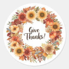 Herfstthema Thanksgiving met bloemenpompoenen Ronde Sticker