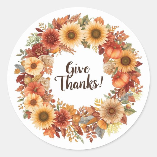 Herfstthema Thanksgiving met bloemenpompoenen Ronde Sticker (Voorkant)
