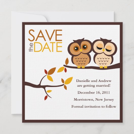 Herfstthema Uilen Bruiloft Save The Date (Voorkant)