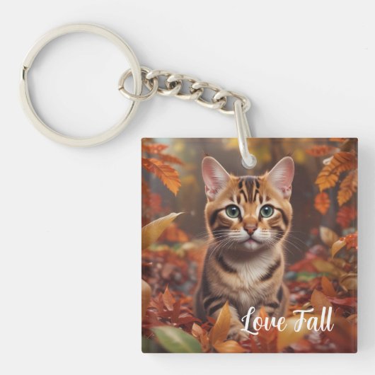 Herfsttijd Kat Sleutelhanger (voorkant)
