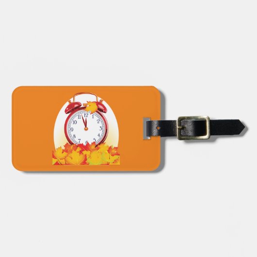 Herfsttijd verandering herfstbladeren en retro klo bagagelabel (Voorkant horizontaal)
