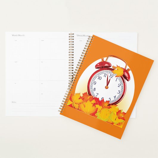 Herfsttijd verandering herfstbladeren en retro klo planner