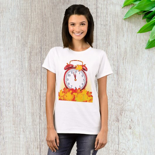 Herfsttijd verandering herfstbladeren en retro klo t-shirt