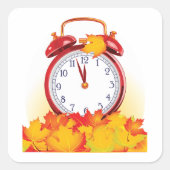 Herfsttijd verandering herfstbladeren en retro klo vierkante sticker (Voorkant)