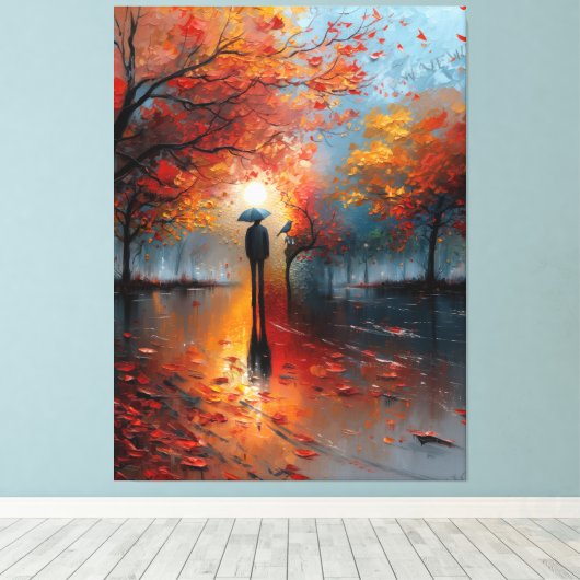 Herfsttinten op Rainy Boulevard Canvas Afdruk (Insitu (Houten vloer))
