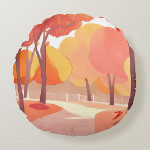 Herfsttoerisme Wandel   Abstracte Waterverf Rond Kussen