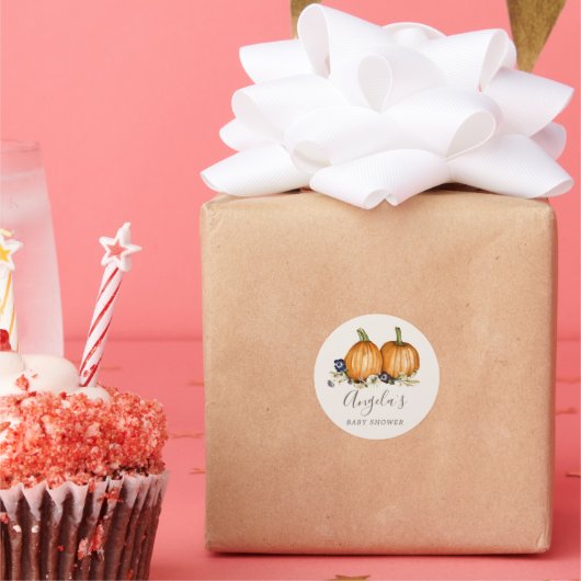 herfsttones pumpkin - baby shower klassiek rou ronde sticker (Feest)