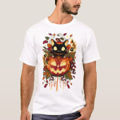 Herfsttrucs - Halloween zwarte kat en pompoen Cl T-shirt (Voorkant)