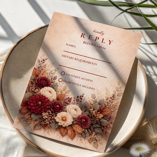 Herfsttuin Bloemige Bruiloft RSVP Kaartje