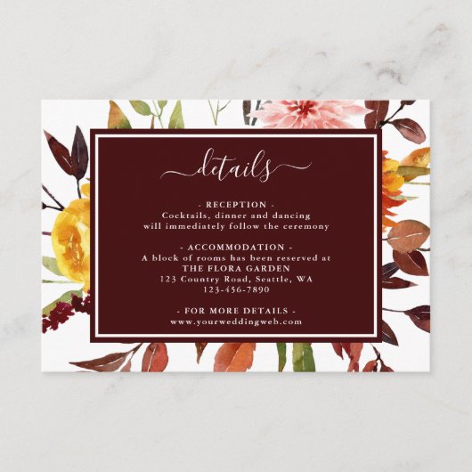 Herfsttuin Bourgondië Waterverf Trouwdetails Informatiekaartje (Voorkant)