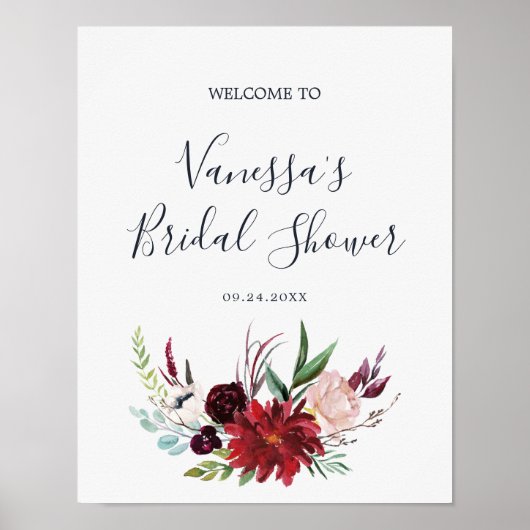 Herfsttuin | Burgundy Bruiloft Welcome Poster (Voorkant)