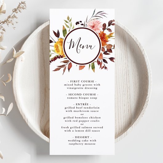 Herfsttuin Marsala Aquarel Bruiloft Menu