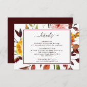 Herfsttuin Marsala Waterverf Trouwdetails Informatiekaartje (Voorkant / Achterkant)