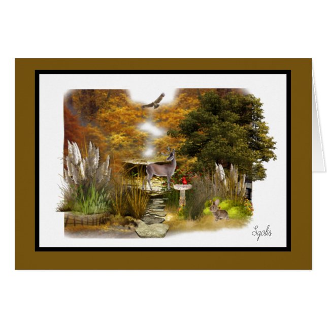 Herfsttuin met herten dekentje binnen kaart (Voorkant Horizontaal)
