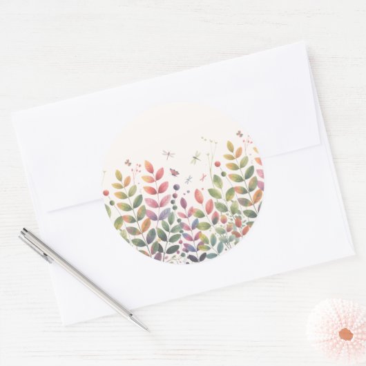 Herfsttuin met libellen bruiloft ronde sticker (Envelop)