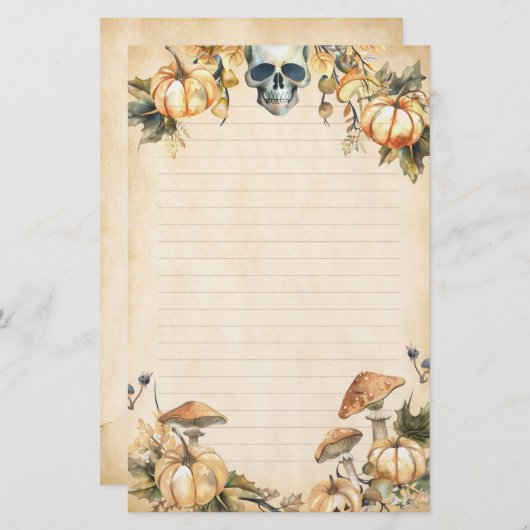Herfsttuin met schedel en pompoenen gevoerd briefpapier (Voorkant / Achterkant)