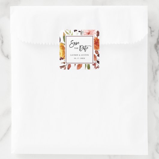 Herfsttuin Waterverf Bruiloft Vierkante Sticker (Tas)