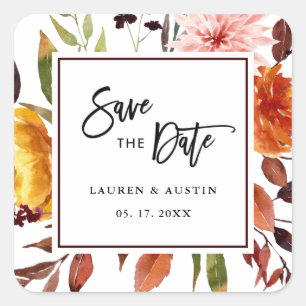 Herfsttuin Waterverf Bruiloft Vierkante Sticker